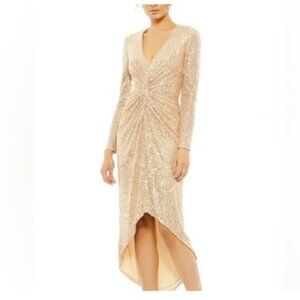 Ieena for Mac Duggal Rose Gold Sequin Long Sleeve Cocktail Dress 6